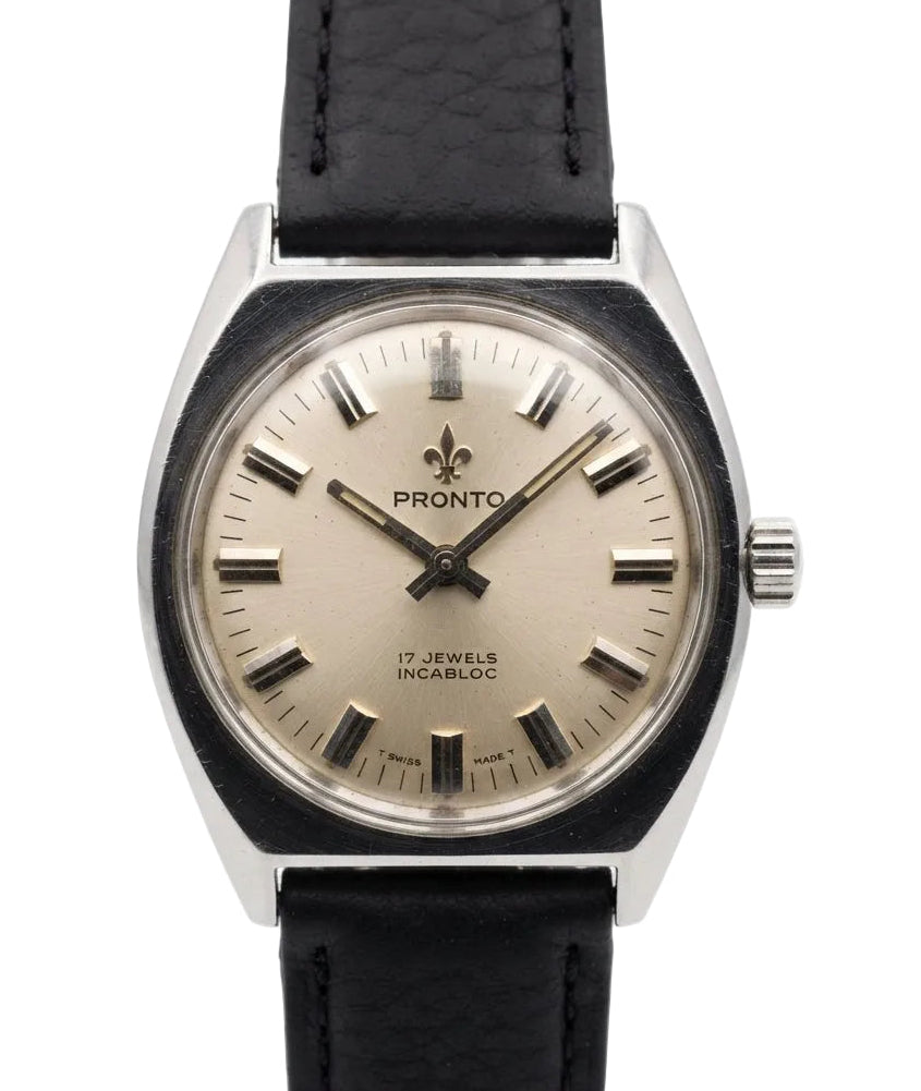 Swiss PRONTO Incabloc Vintage Men's Manual Wind Watch 17 Jewels ETA 2750 Movement 32.7mm 557-0128