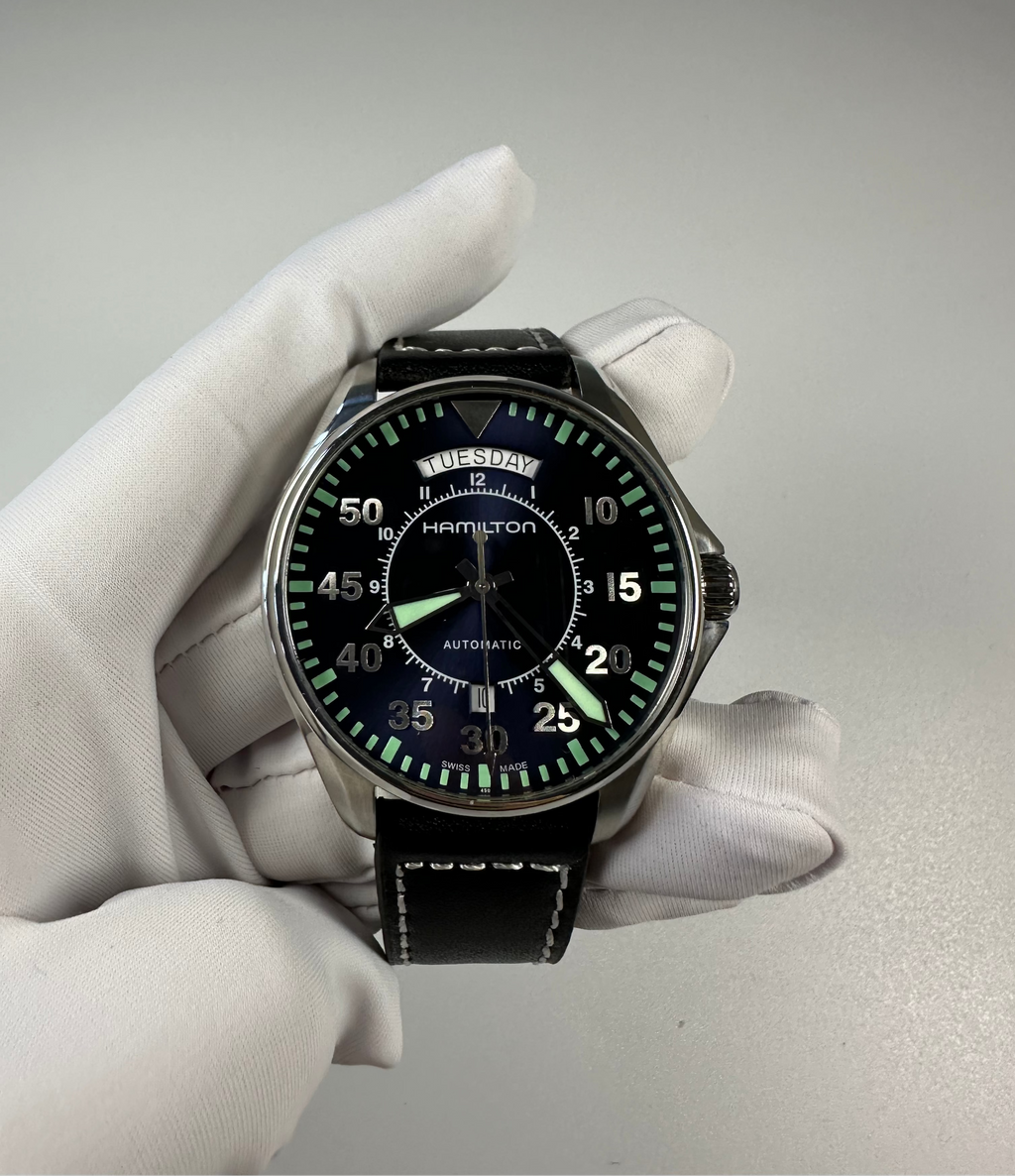 Swiss Hamilton Khaki Aviation Pilot Automatic Day Date Interstellar Watch 42mm H-40 80 Hour 647-2100 Full Set