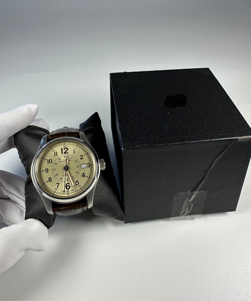 Swiss Hamilton Khaki Field H705950 Automatic Watch 40mm Beige Dial 80 Hour 25 Jewels 428-1500