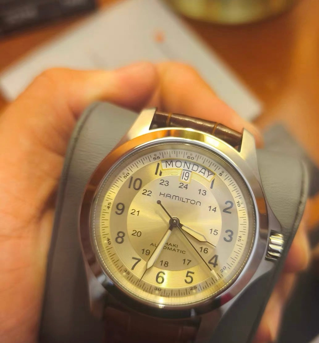 Swiss Hamilton Khaki Automatic Men's Watch 80-Hour Power Reserve Day Date 40mm Champagne Dial Full Set 602-2100