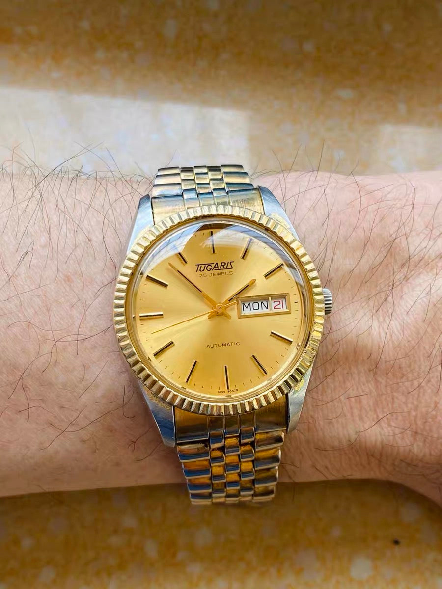 Swiss Vintage Tugaris Automatic Men's Watch ETA 2789 Day Date 25 Jewels 36mm 1970s 576-0268