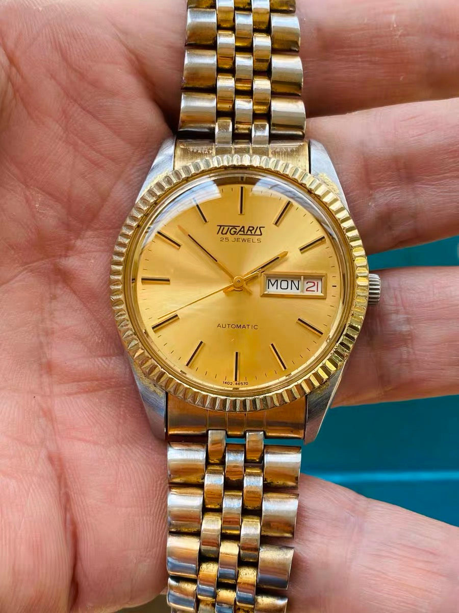 Swiss Vintage Tugaris Automatic Men's Watch ETA 2789 Day Date 25 Jewels 36mm 1970s 576-0268