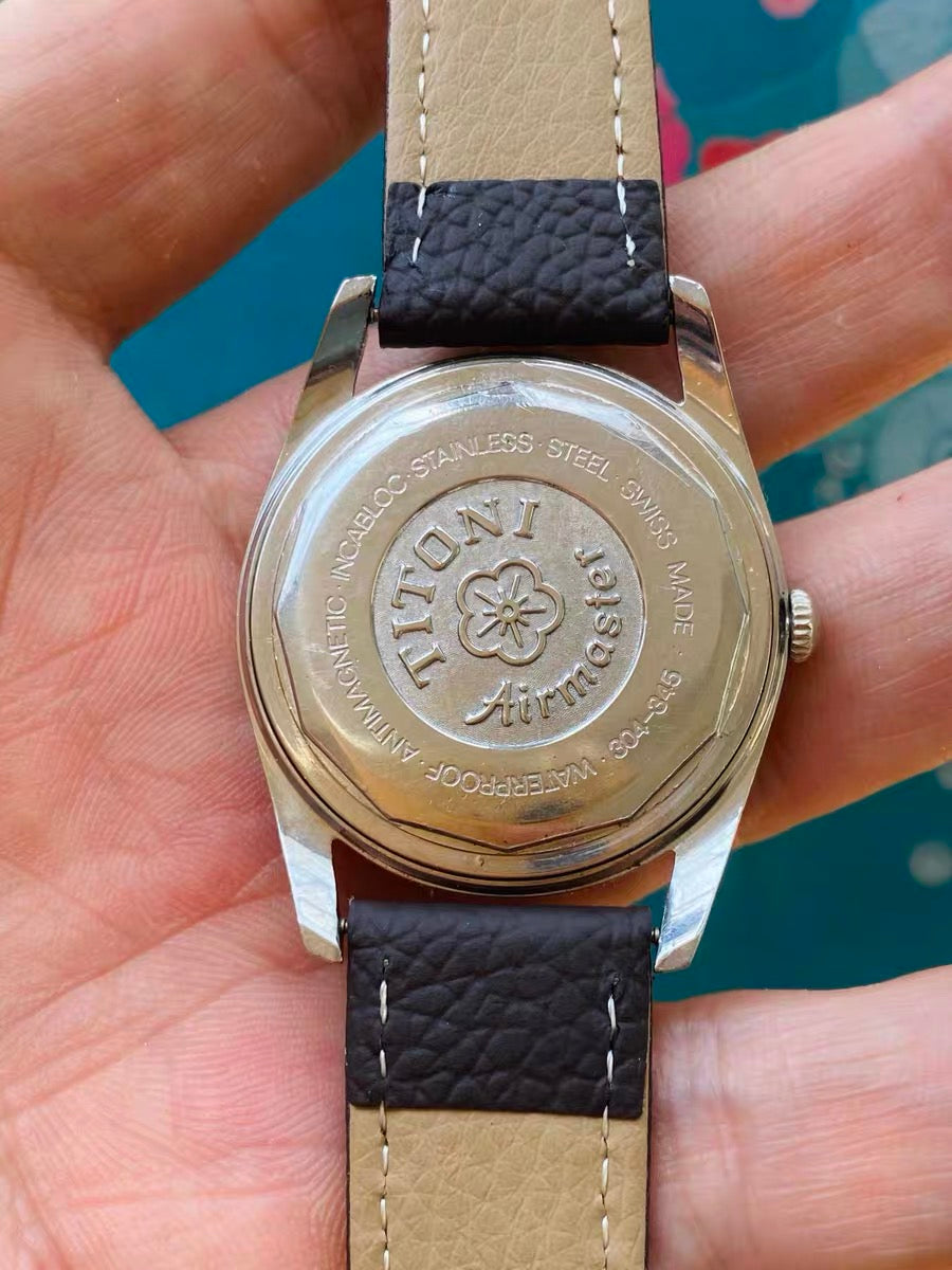 Swiss Titoni Titoflex Manual Wind Vintage Men's Watch ETA 2391 17 Jewels 34.5mm 1960s 579-0230