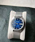 Seiko 5 Actus 7019 Automatic Watch Day Date Tanzanite Blue Gradient Dial 37x40.5mm Magic Lever Vintage 571-0600