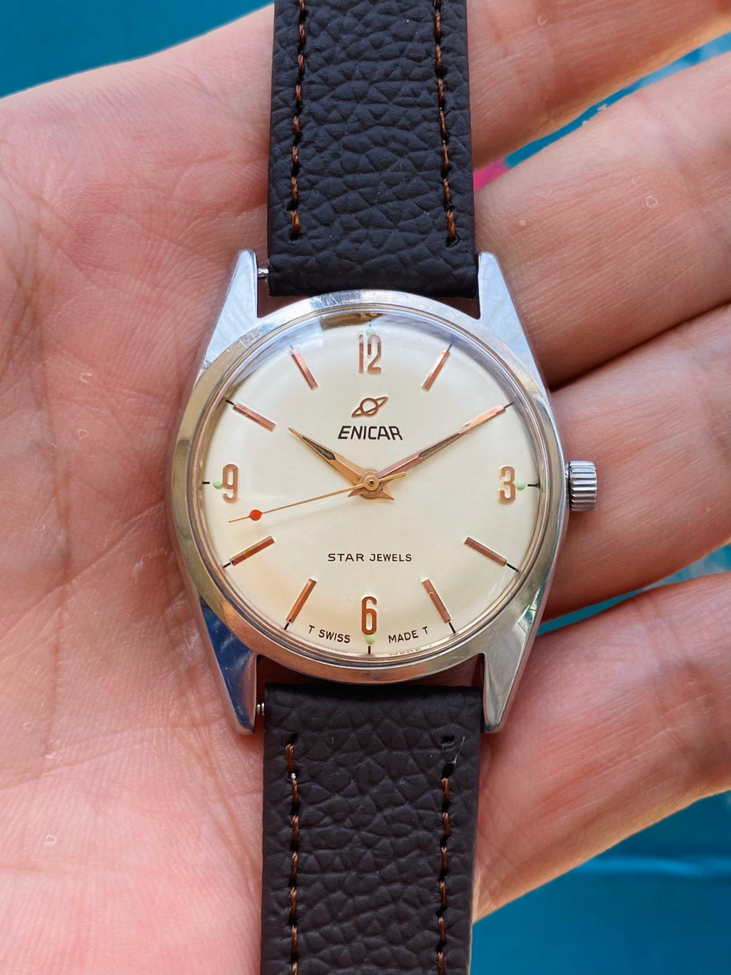 Swiss Men's Vintage Enicar Star Jewels Manual Wind Watch Cal. 140 34.3mm 1960s 592-0268