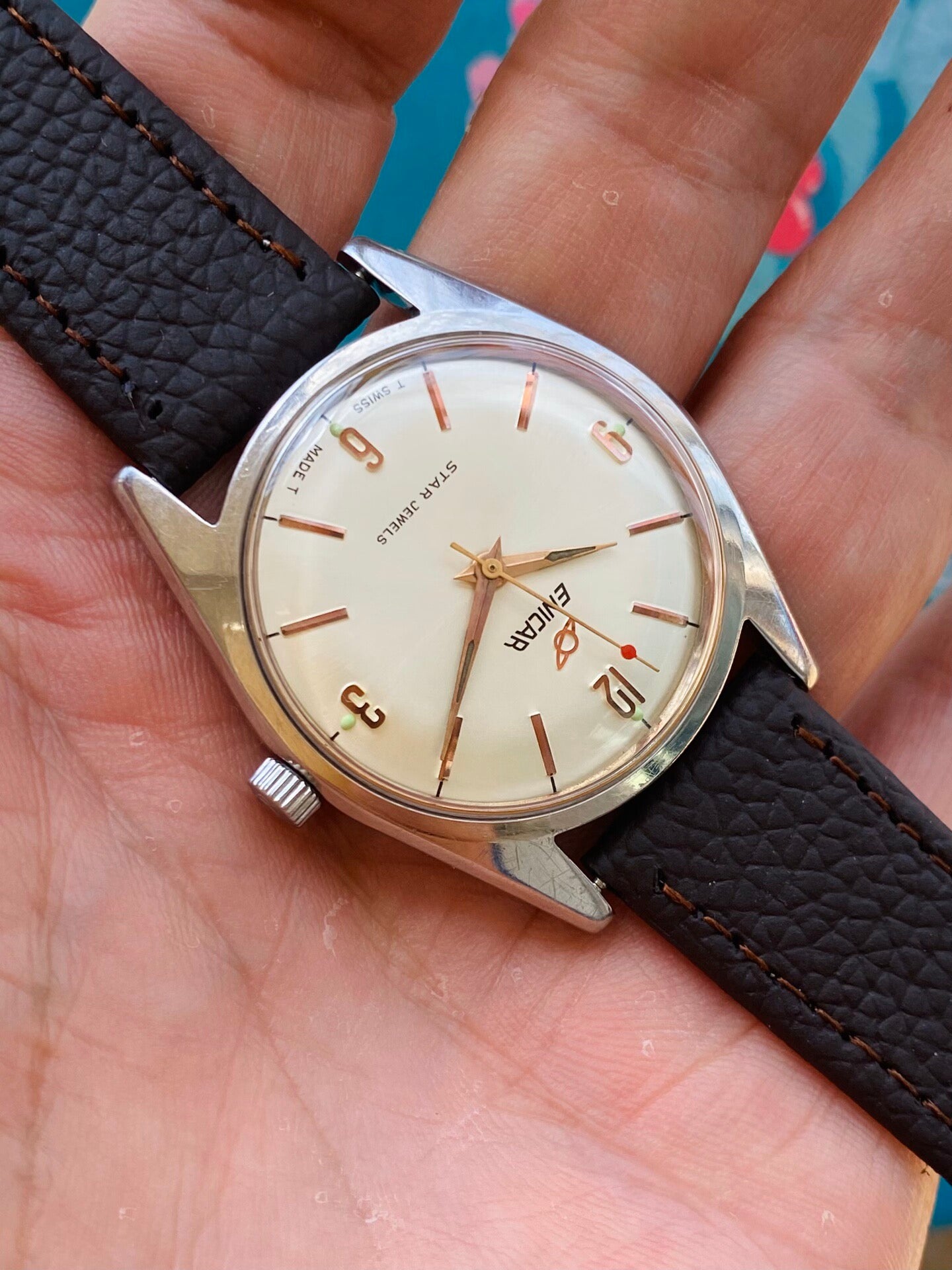 Swiss Men's Vintage Enicar Star Jewels Manual Wind Watch Cal. 140 34.3mm 1960s 592-0268