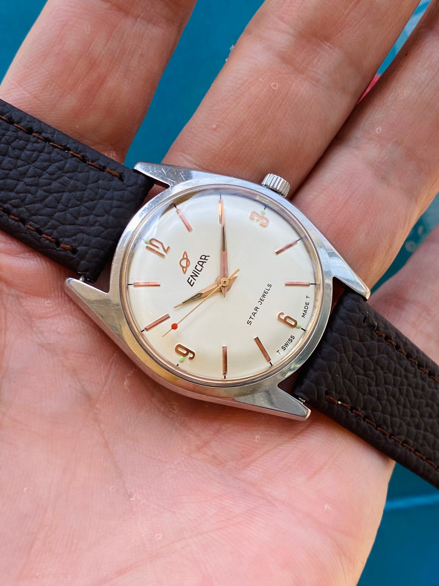 Swiss Men's Vintage Enicar Star Jewels Manual Wind Watch Cal. 140 34.3mm 1960s 592-0268