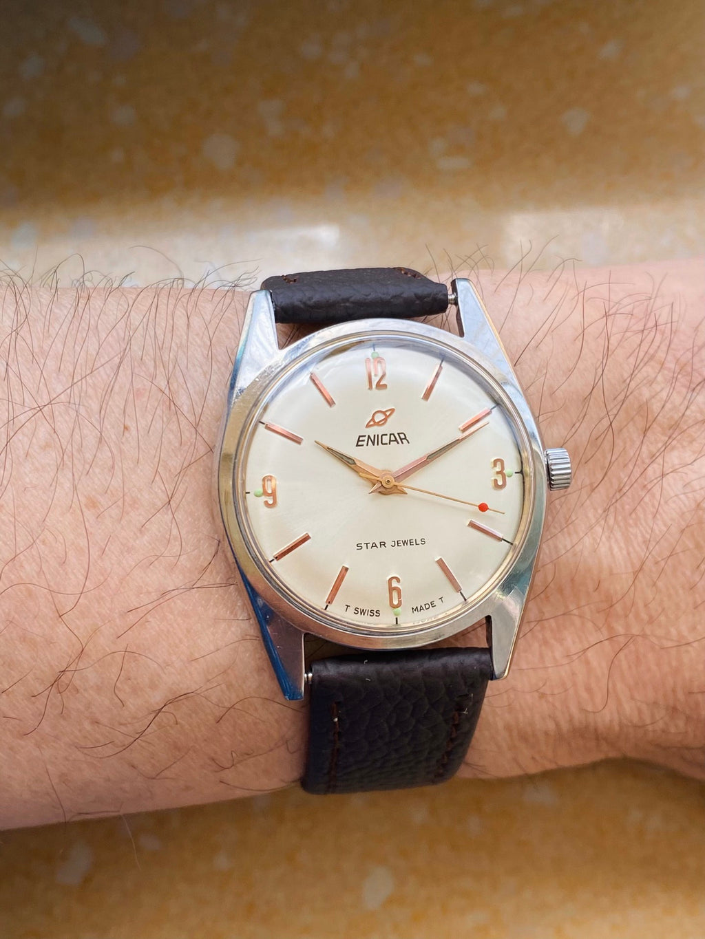 Swiss Men's Vintage Enicar Star Jewels Manual Wind Watch Cal. 140 34.3mm 1960s 592-0268