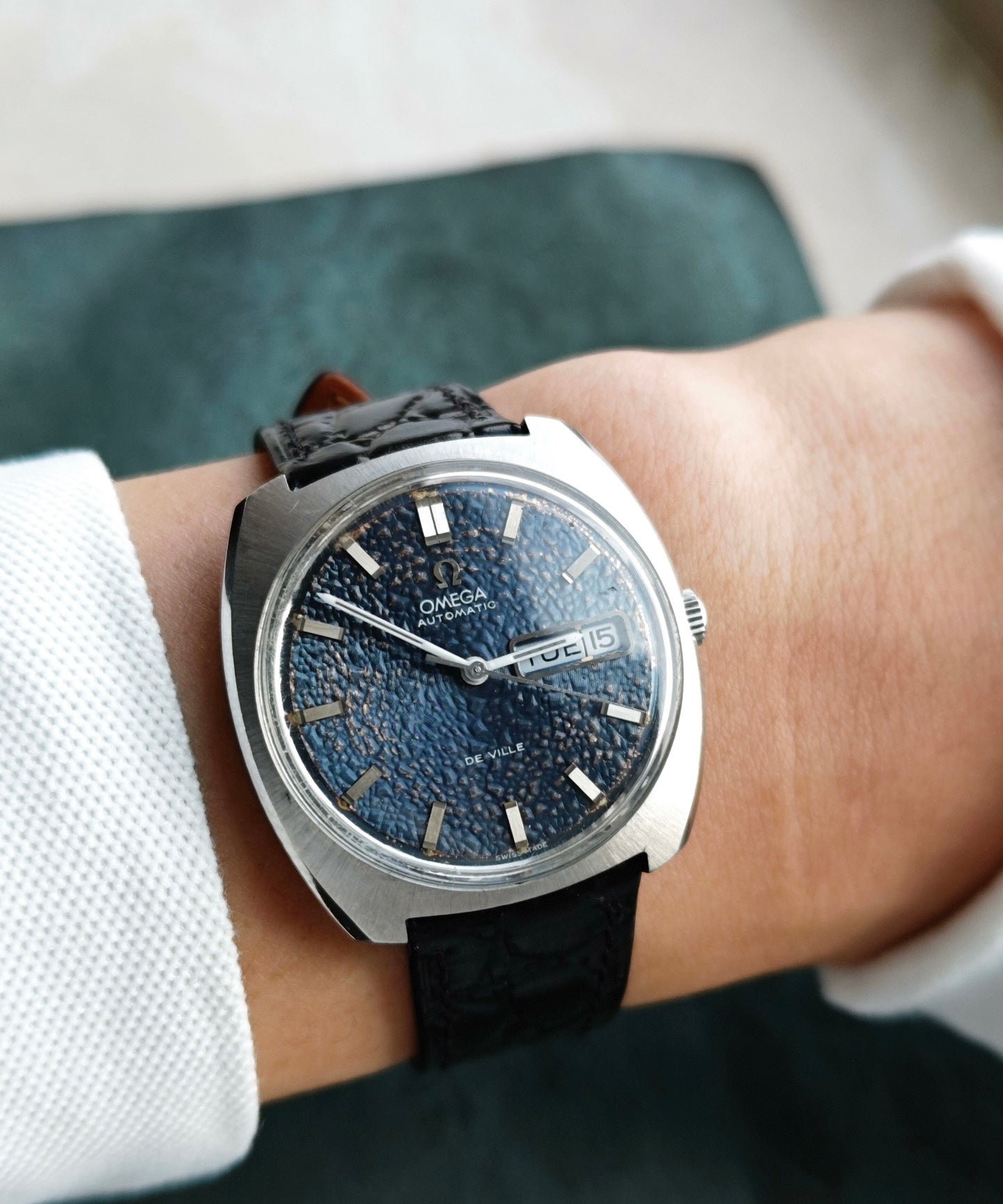  Omega De Ville Automatic Watch Cal. 752 Day Date Blue Meteor Dial 36mm Vintage Pull Quickset 580-3850