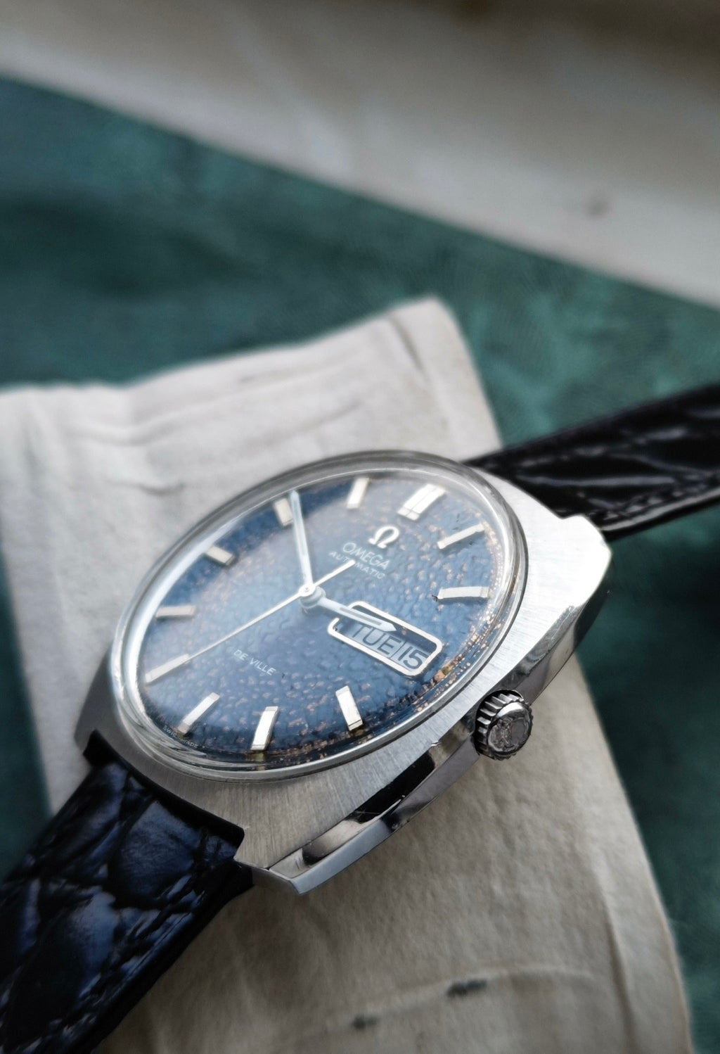  Omega De Ville Automatic Watch Cal. 752 Day Date Blue Meteor Dial 36mm Vintage Pull Quickset 580-3850
