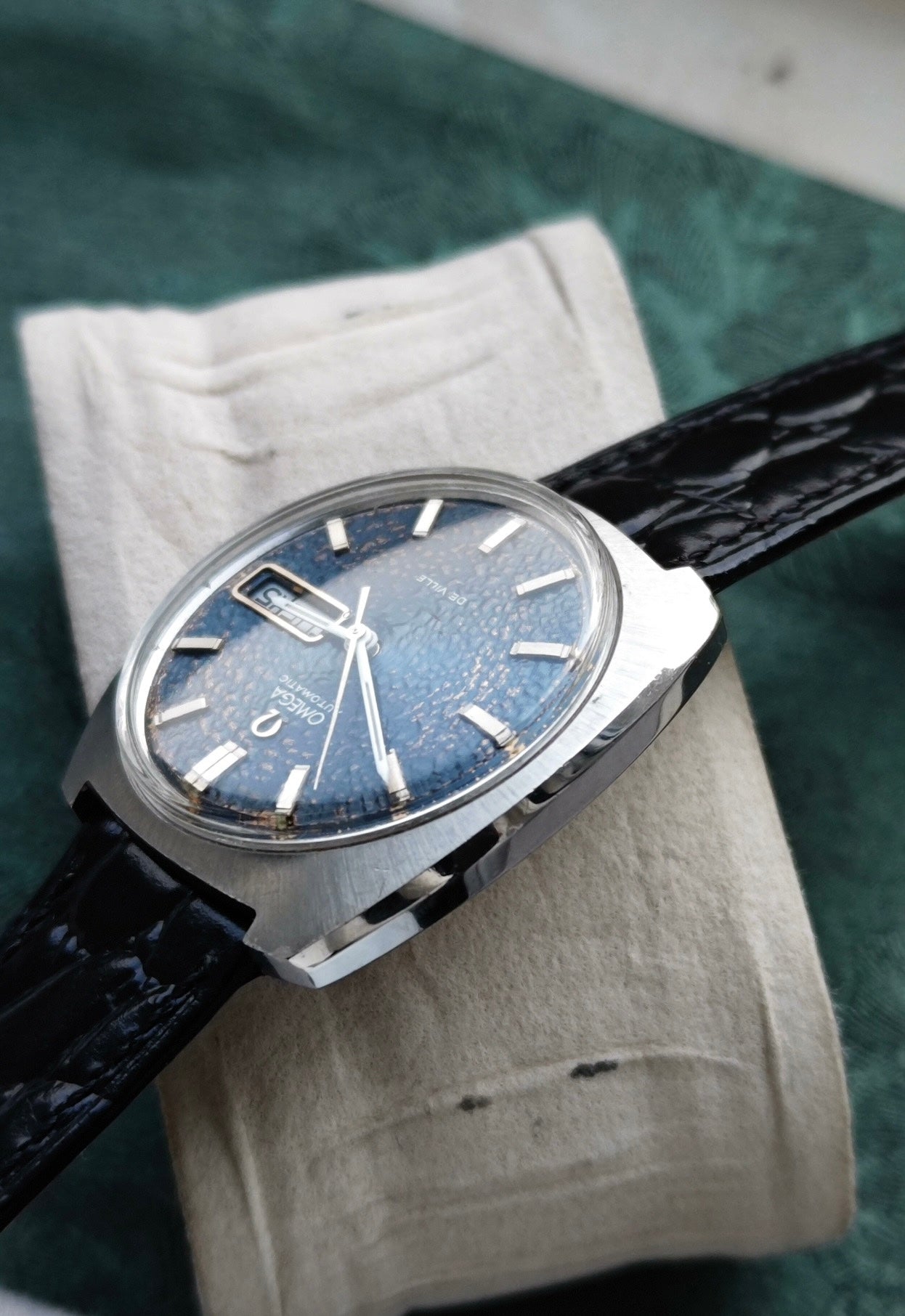  Omega De Ville Automatic Watch Cal. 752 Day Date Blue Meteor Dial 36mm Vintage Pull Quickset 580-3850