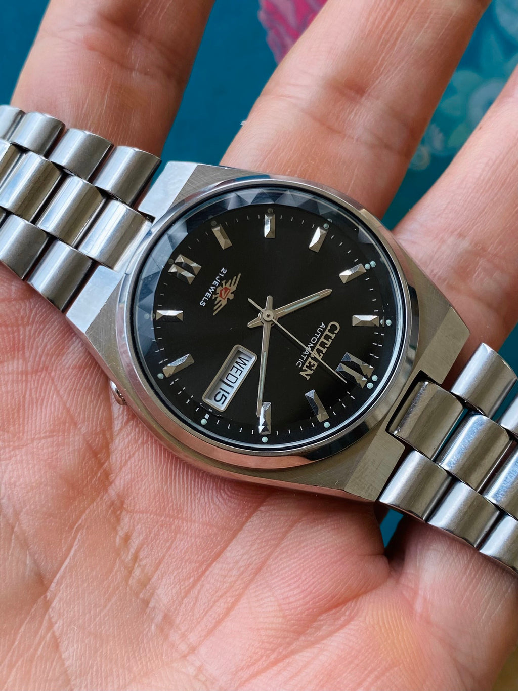 Citizen Automatic Vintage Men's Watch Cal. 8200 Day Date 21 Jewels 36.5mm Exhibition Case Back 540-0258