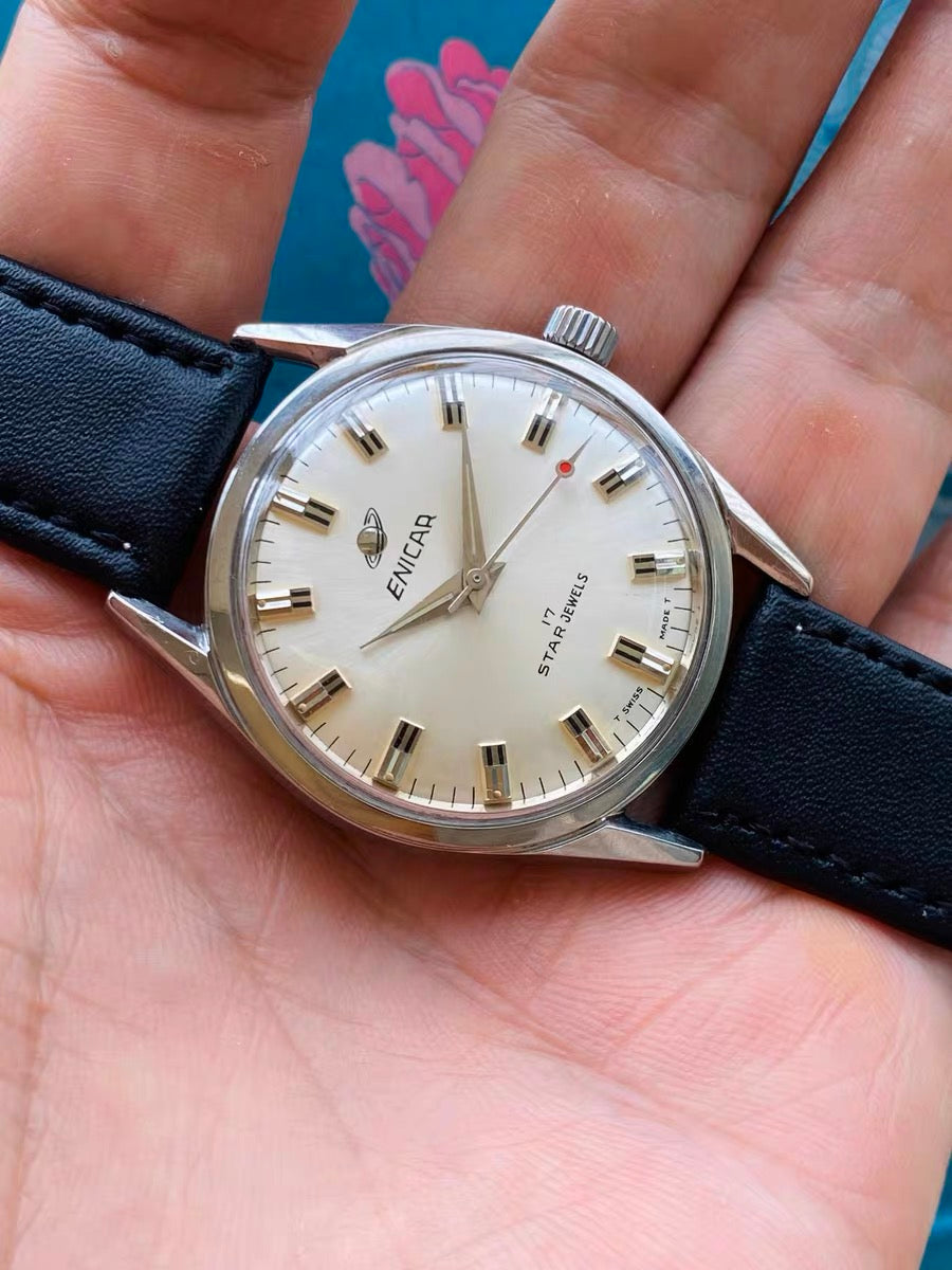 Swiss Enicar Manual Wind Vintage Men's Watch 17 Star Jewels Cal. 160 35mm 1960s 600-0248