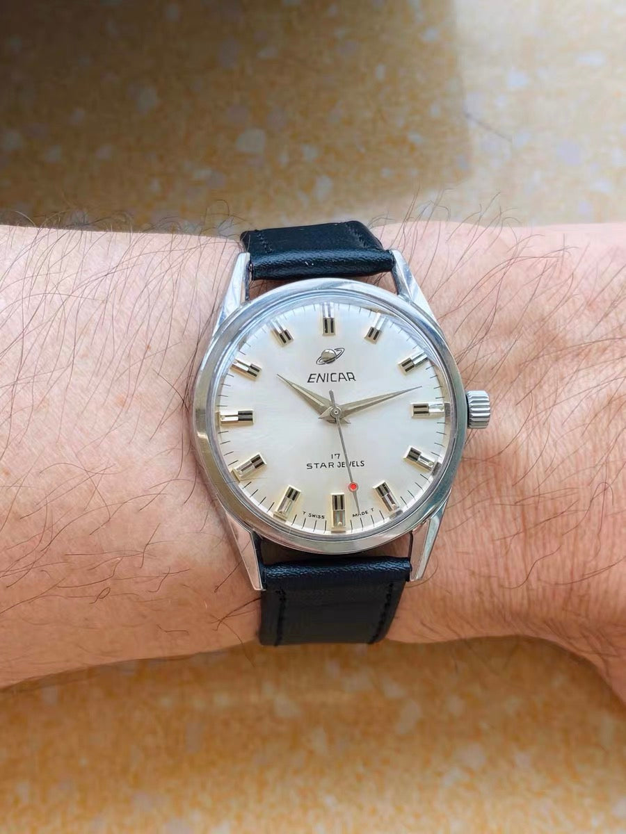 Swiss Enicar Manual Wind Vintage Men's Watch 17 Star Jewels Cal. 160 35mm 1960s 600-0248