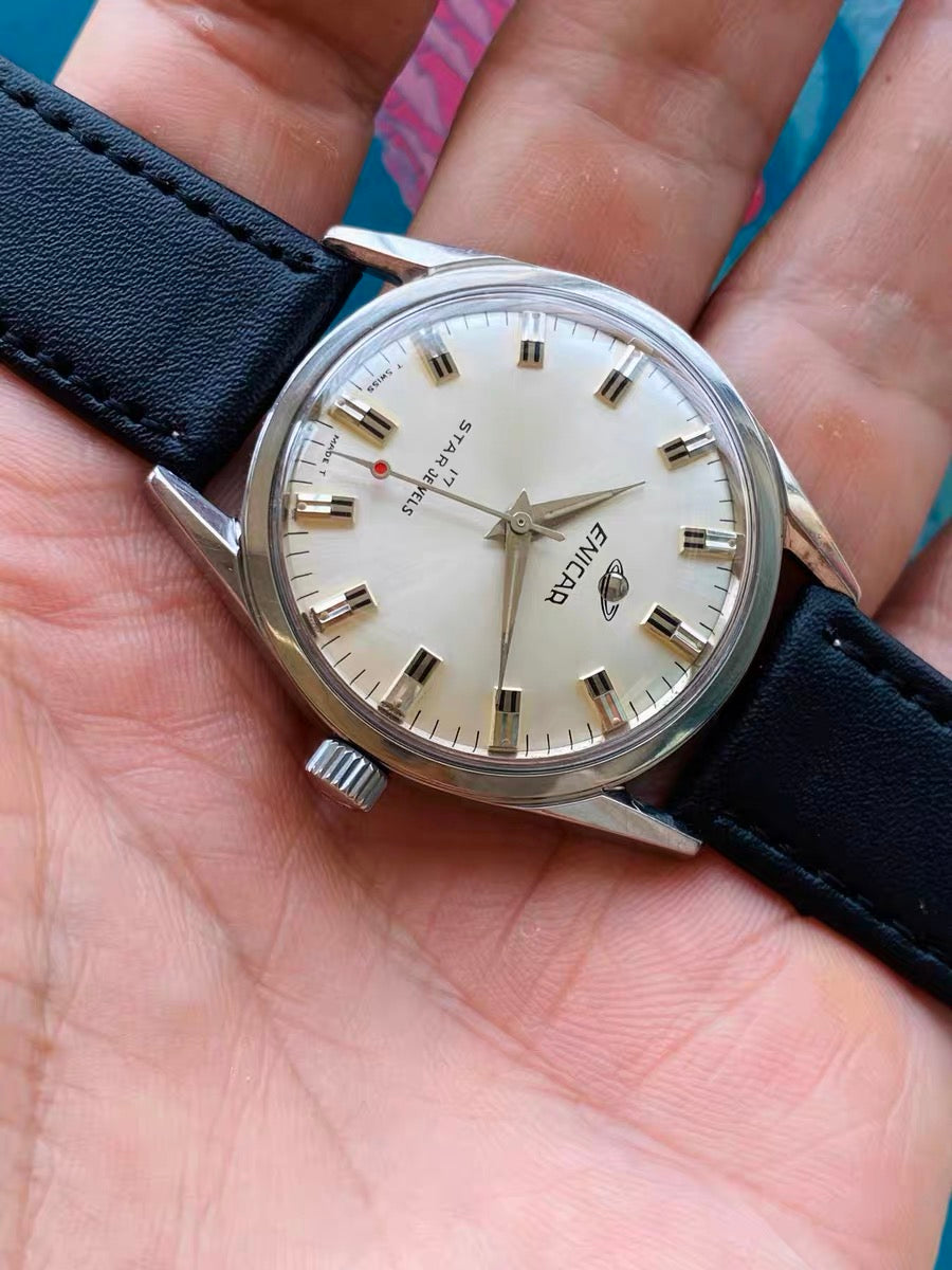 Swiss Enicar Manual Wind Vintage Men's Watch 17 Star Jewels Cal. 160 35mm 1960s 600-0248