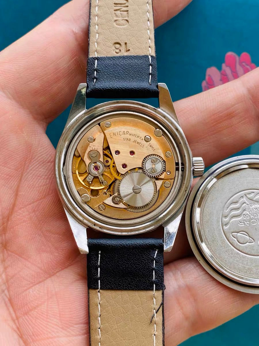 Swiss Enicar Manual Wind Vintage Men's Watch 17 Star Jewels Cal. 160 35mm 1960s 600-0248