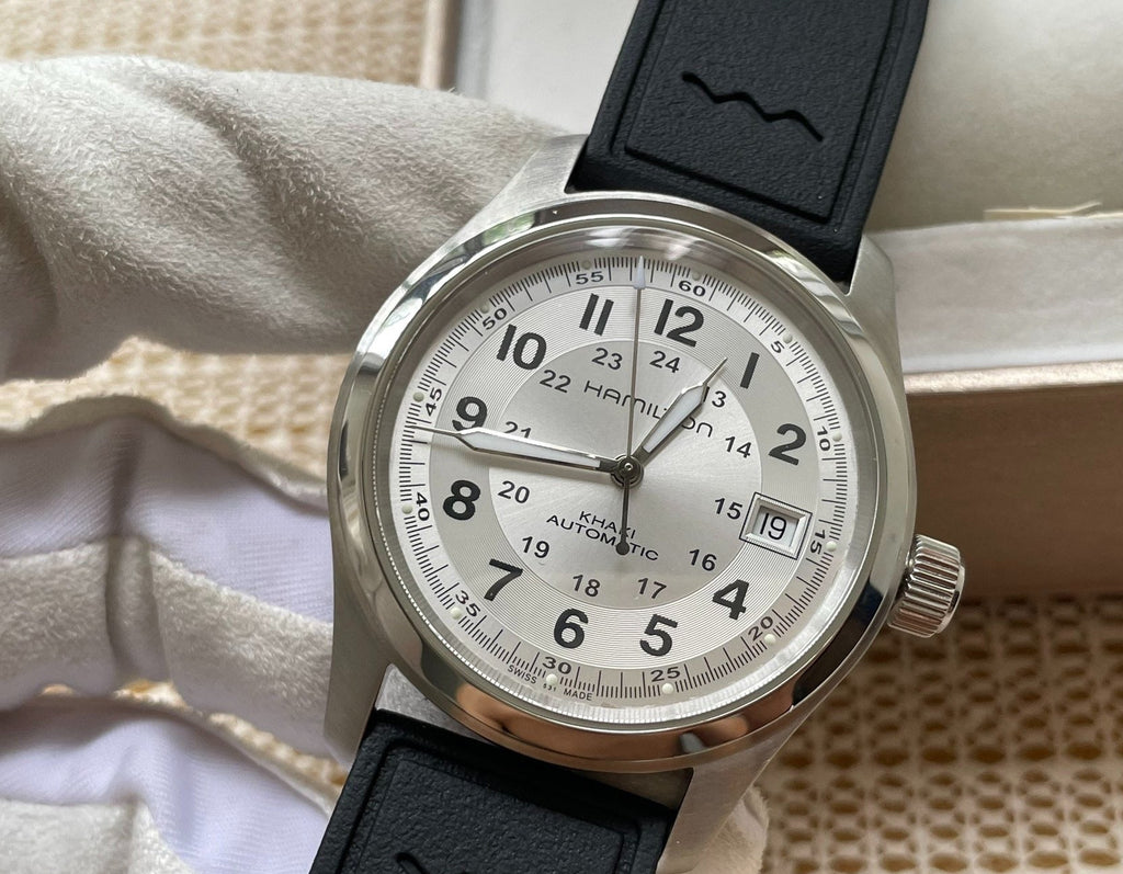 Swiss Hamilton Khaki Automatic Men's Watch H70455553 H-10 Date 38mm Silver Dial 601-2050