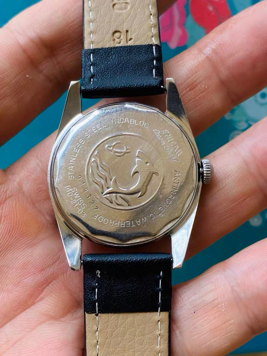 Swiss Enicar Vintage Men's Manual Wind Watch 1960s 34mm Star Jewels Time 619-0278