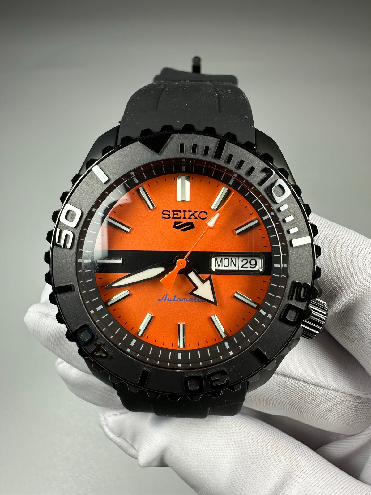 Custom Modified Seiko SKX007 Orange Diver Automatic Watch 42mm NH36 Sapphire Crystal Ceramic Bezel 24 Jewels 354-0630