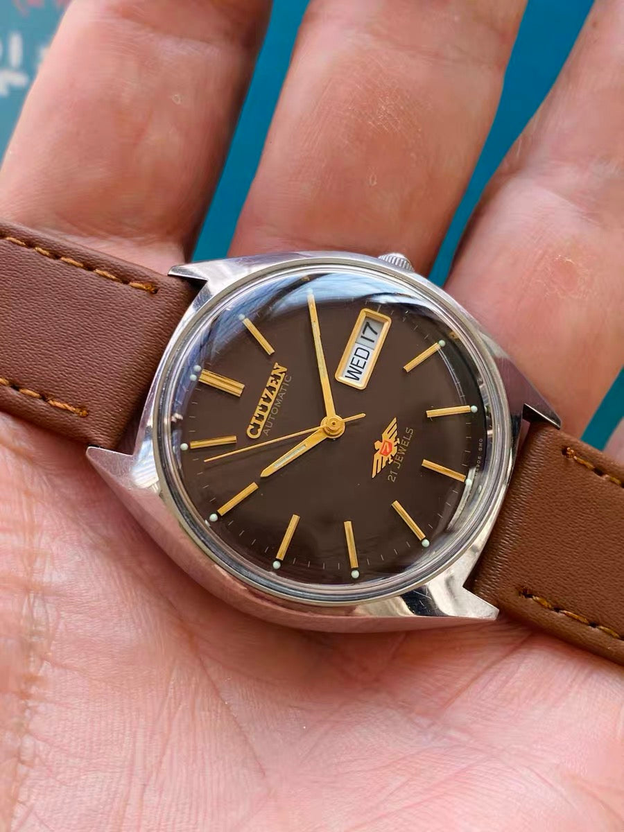 Citizen Automatic Vintage Watch 8200 Day Date 21 Jewels 36mm 1980s Brown Dial 627-0178