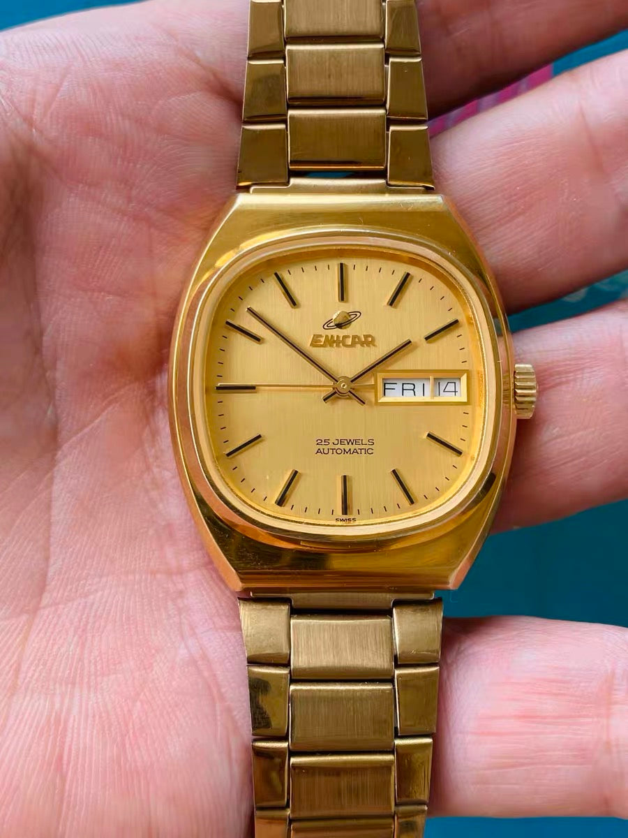 Swiss Enicar AR2168 Automatic Vintage Watch Day Date 25 Jewels 34.5mm 629-0460