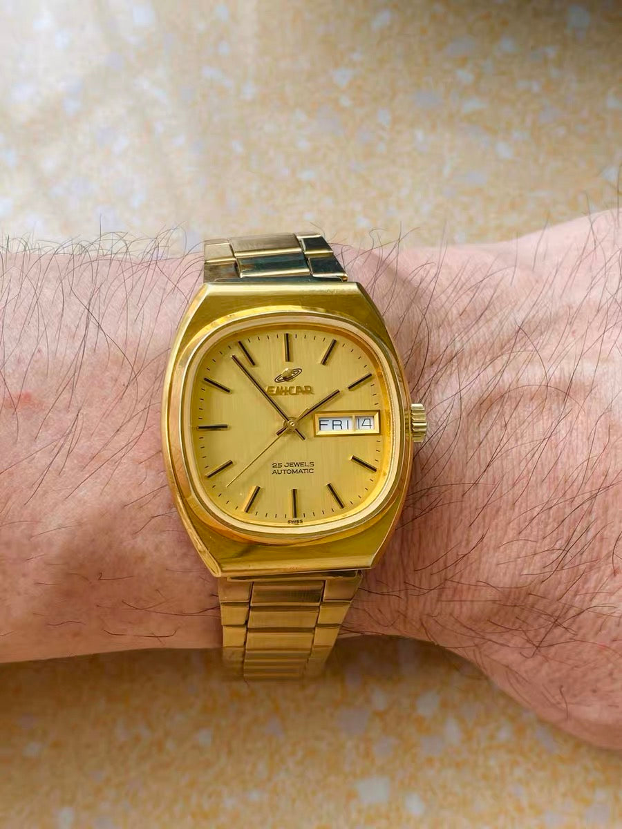 Swiss Enicar AR2168 Automatic Vintage Watch Day Date 25 Jewels 34.5mm 629-0460