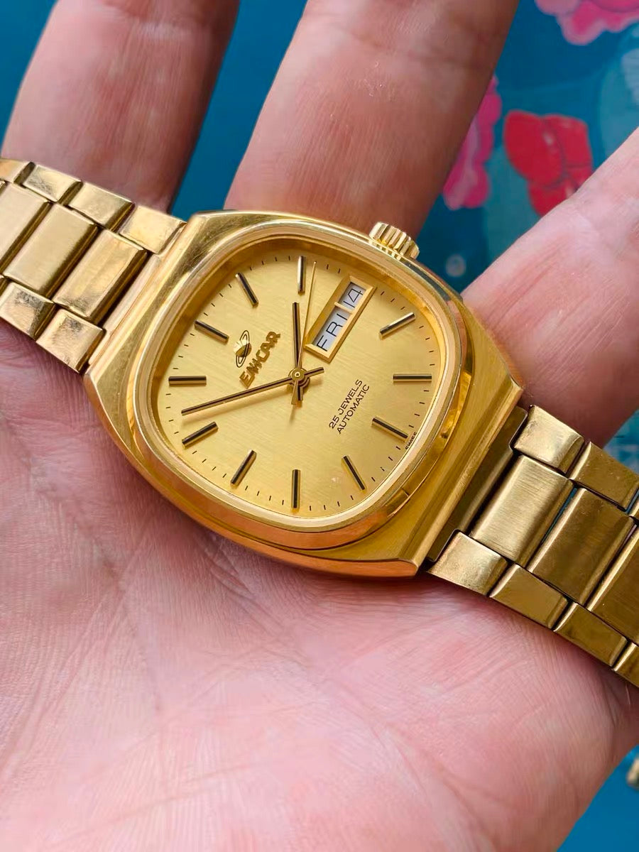 Swiss Enicar AR2168 Automatic Vintage Watch Day Date 25 Jewels 34.5mm 629-0460