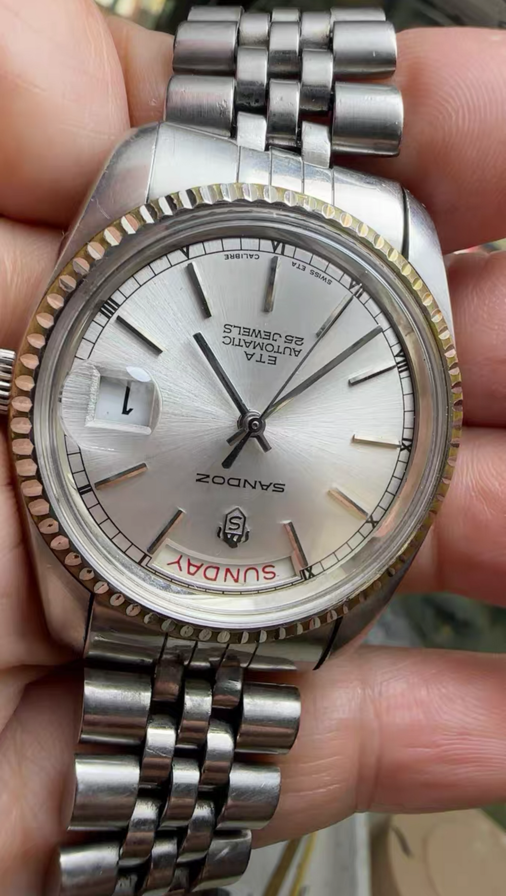 Swiss Sandoz  Automatic Vintage Watch ETA 2834-2 Day Date 25 Jewels 36mm 633-0568