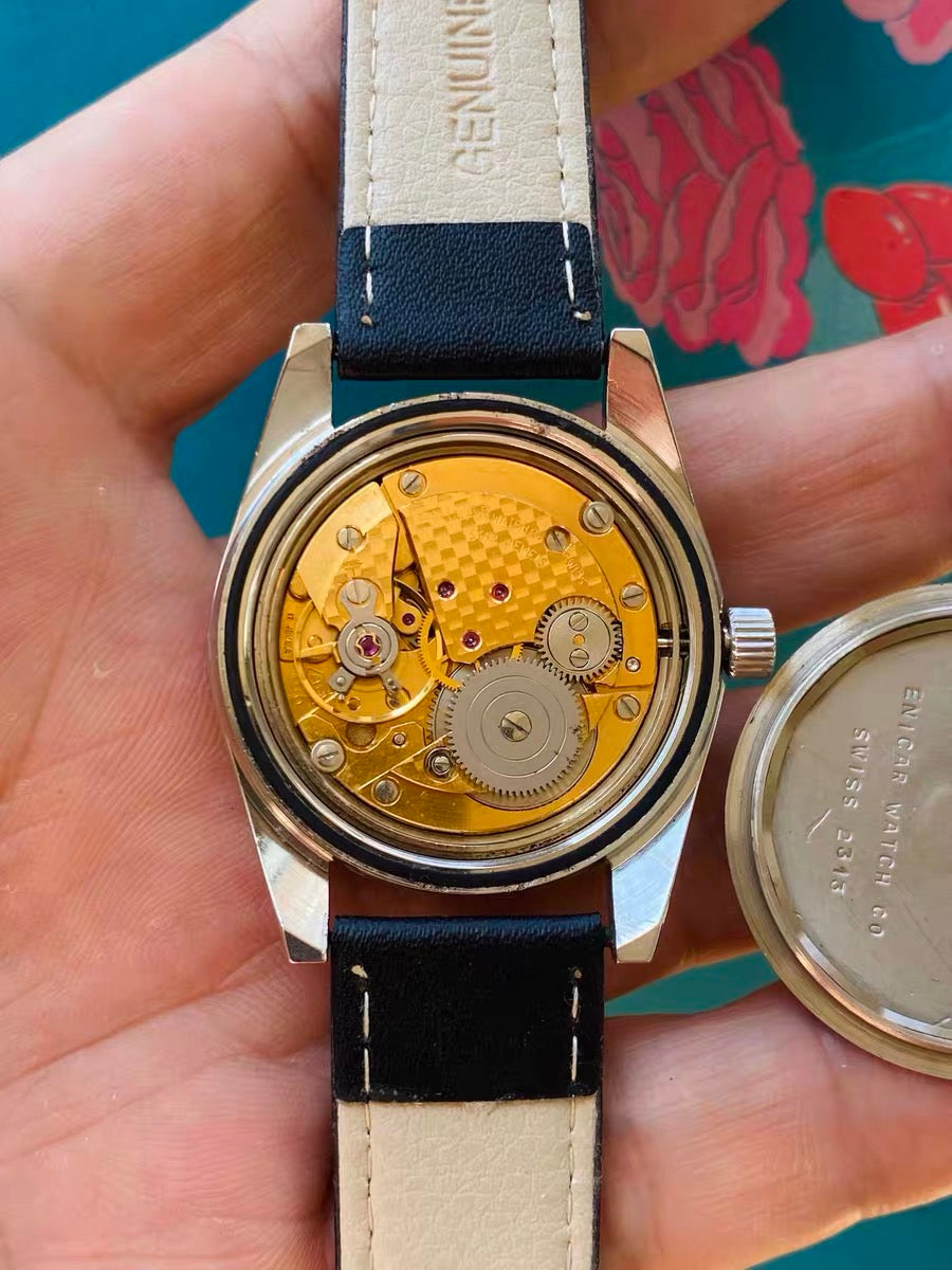 Swiss Enicar Manual Wind Vintage Watch 36mm 17 Jewels 1960s Gradient Blue Dial 640-0238