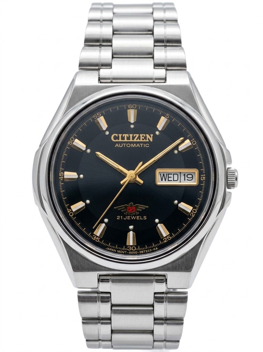 Citizen Automatic Vintage Watch 21 Jewels 36.5mm Sapphire Crystal Full Stainless Steel Day Date 503-0165