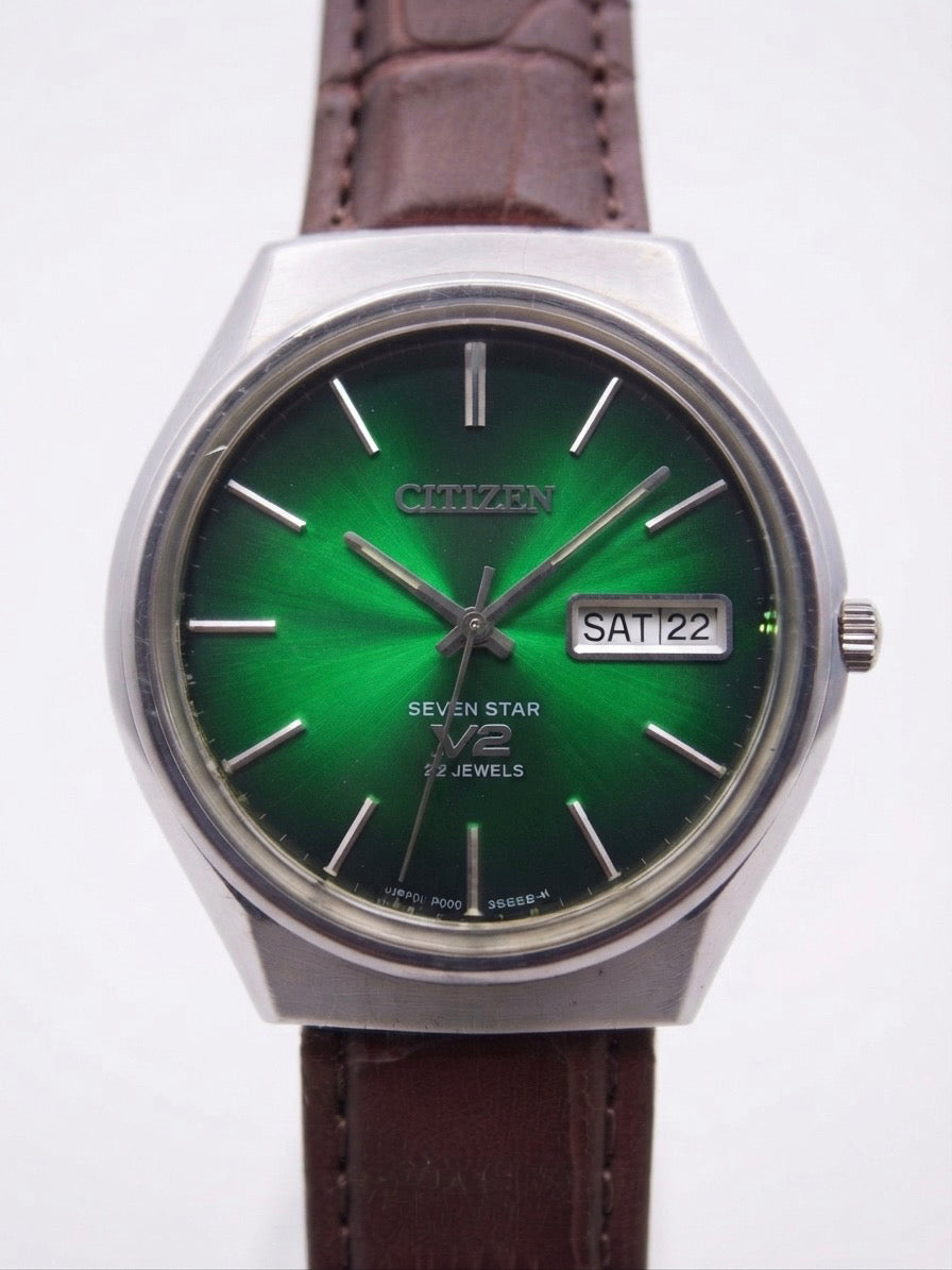Citizen Seven Star V2 Automatic Vintage Men's Watch 21 Jewels 36mm Green Dial 488-0300
