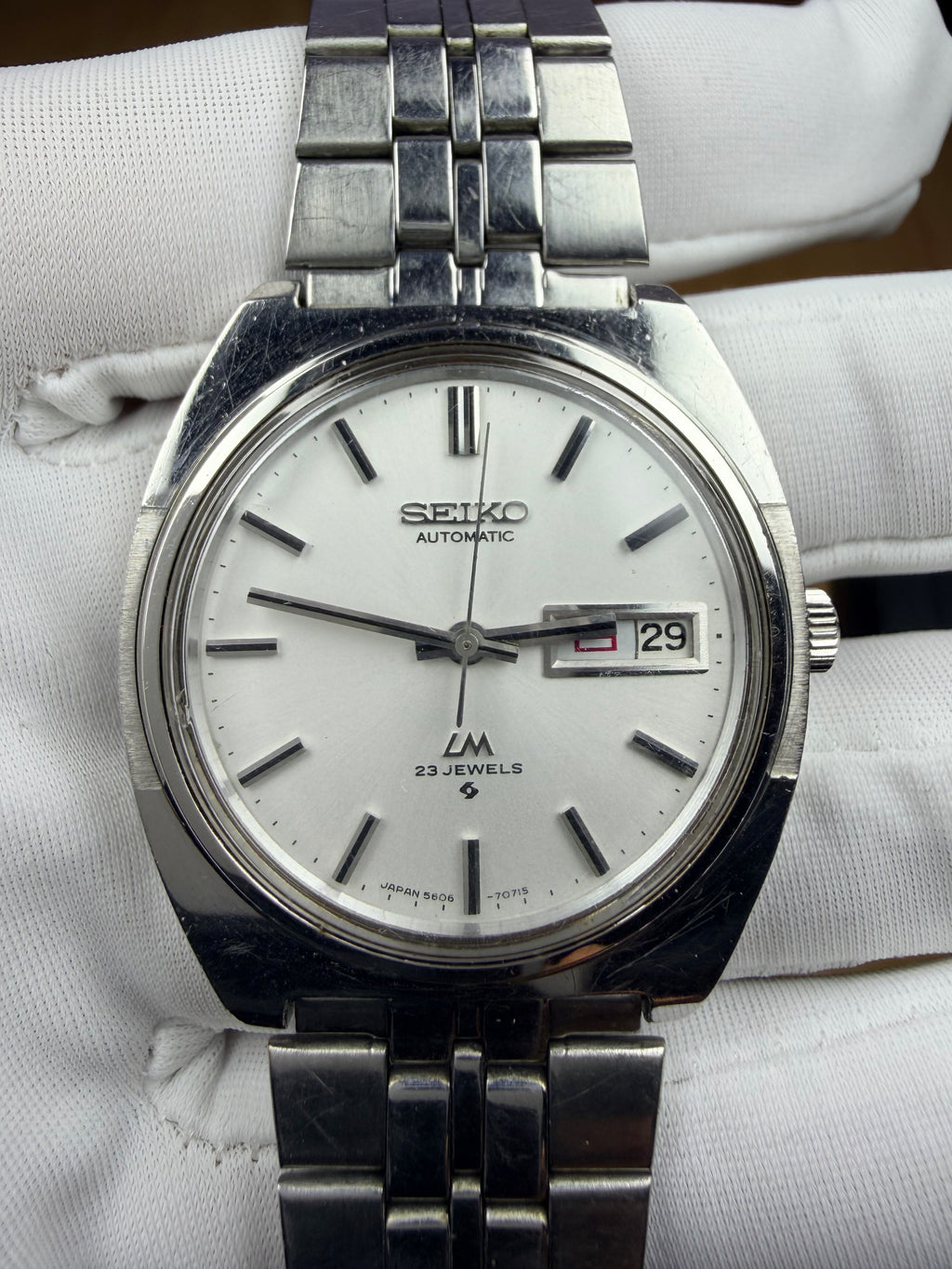 Seiko Lord Matic LM Automatic Vintage Watch 23 Jewels 36mm White Dial Day Date 330-0520