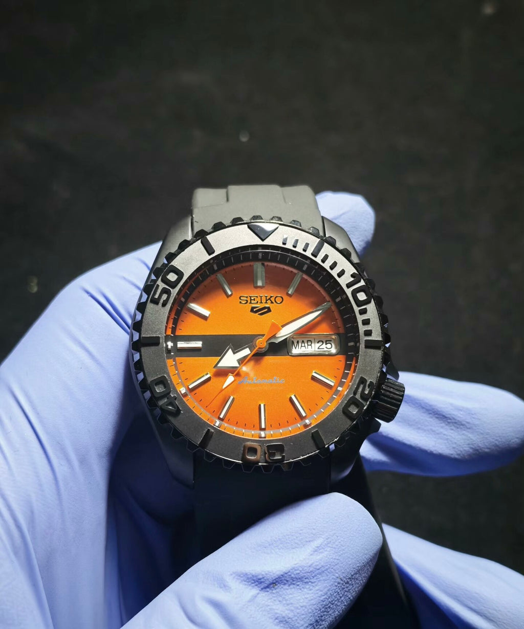 Custom Modified Seiko SKX007 Orange Diver Automatic Watch 42mm NH36 Sapphire Crystal Ceramic Bezel 24 Jewels 354-0630