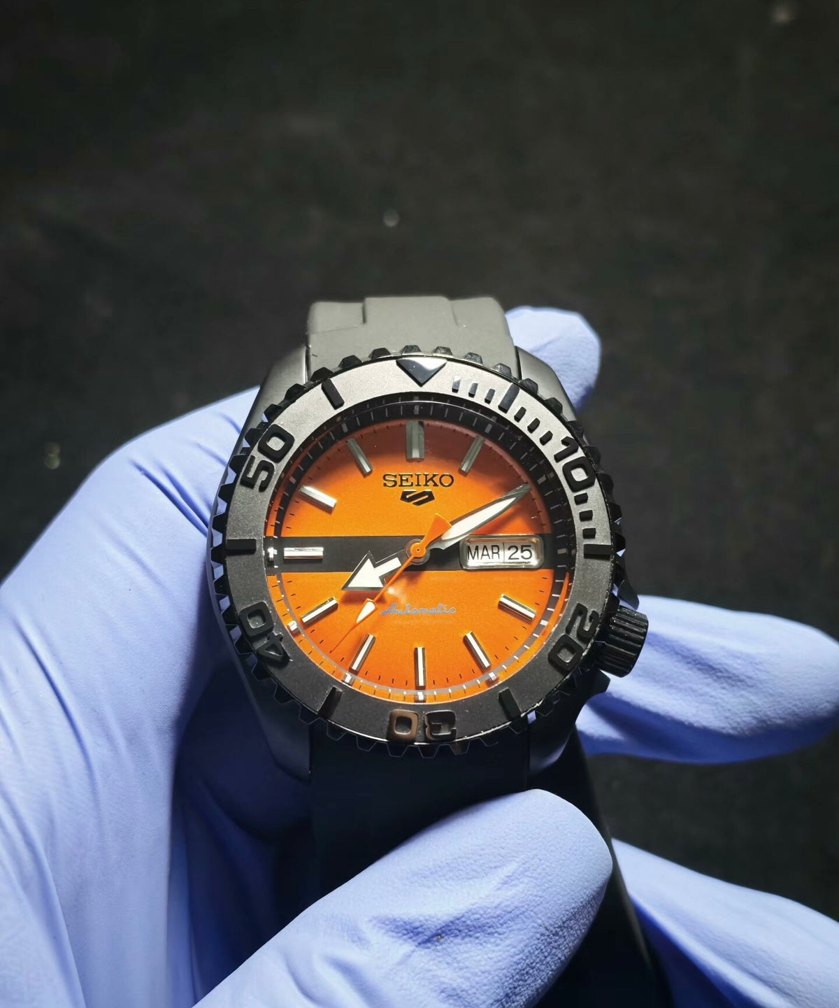 Custom Modified Seiko SKX007 Orange Diver Automatic Watch 42mm NH36 Sapphire Crystal Ceramic Bezel 24 Jewels 354-0630