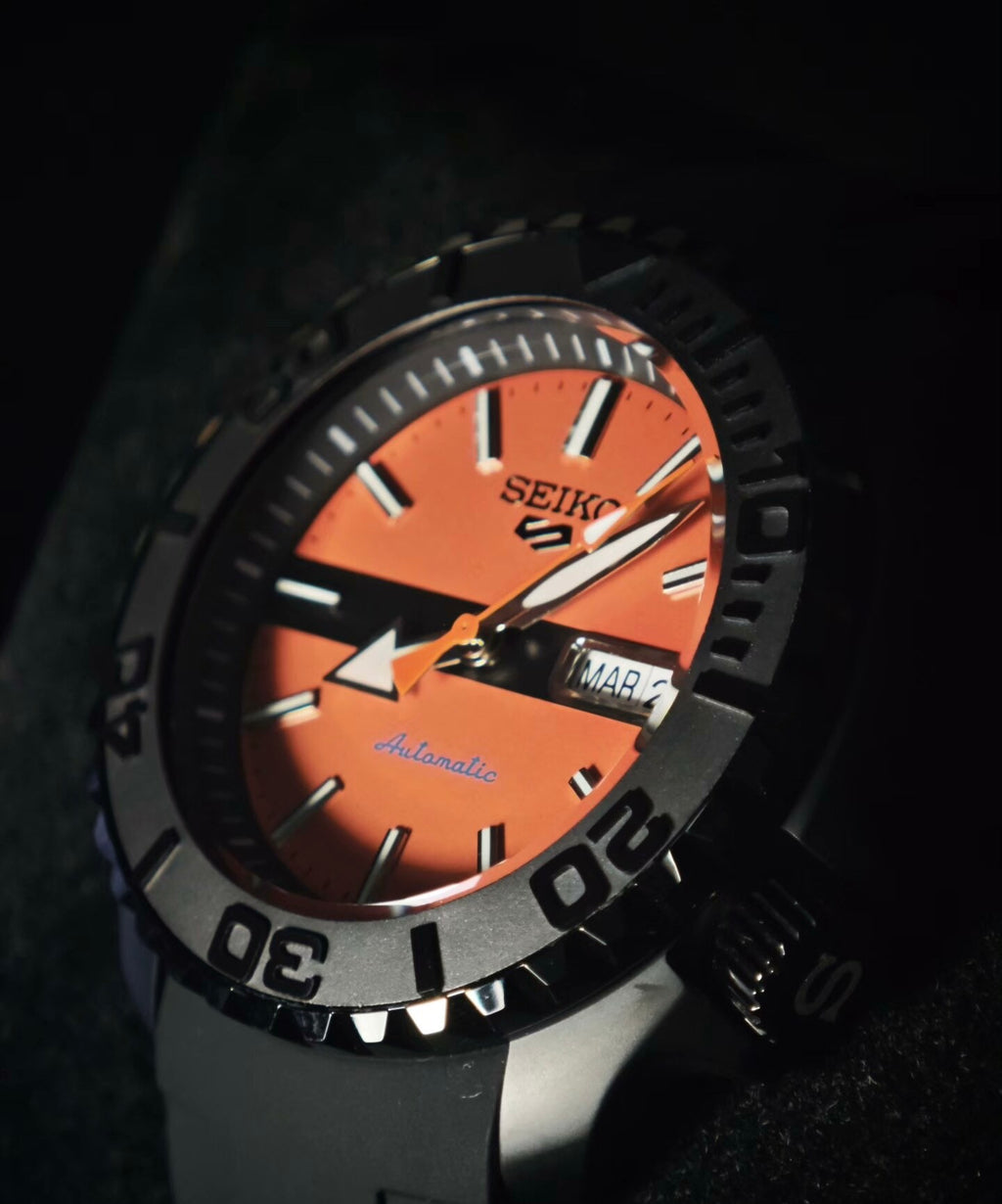 Custom Modified Seiko SKX007 Orange Diver Automatic Watch 42mm NH36 Sapphire Crystal Ceramic Bezel 24 Jewels 354-0630