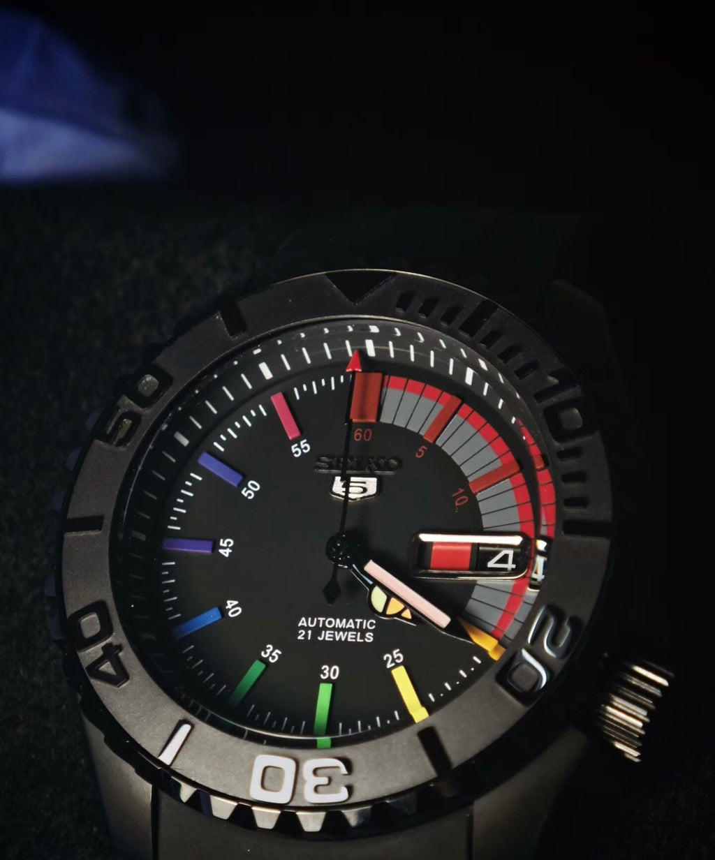 Custom Modified Seiko 5 SKX007 Black Diver Automatic Watch 42mm NH36 Sapphire Crystal Ceramic Bezel 21 Jewels 355-0630