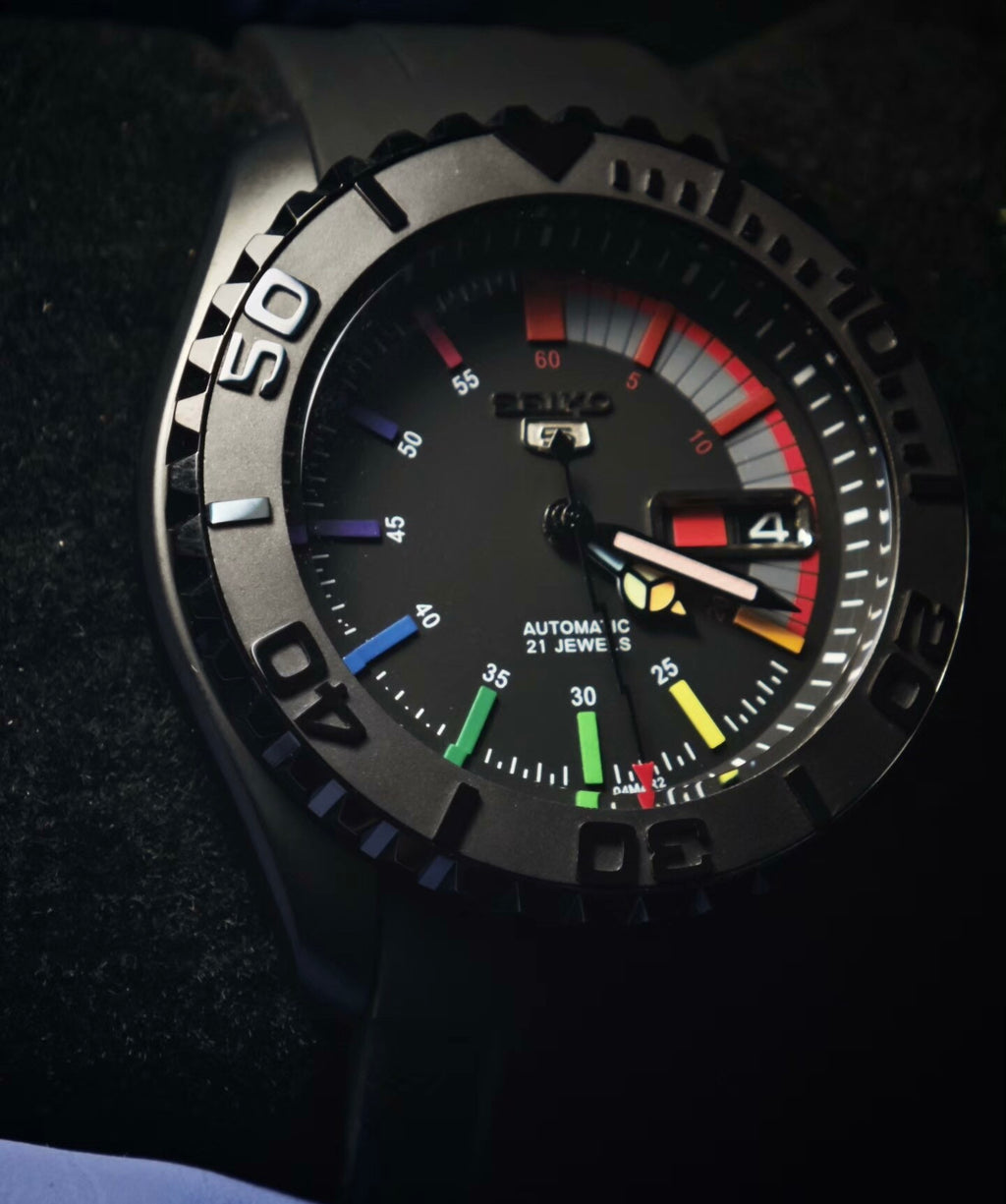 Custom Modified Seiko 5 SKX007 Black Diver Automatic Watch 42mm NH36 Sapphire Crystal Ceramic Bezel 21 Jewels 355-0630