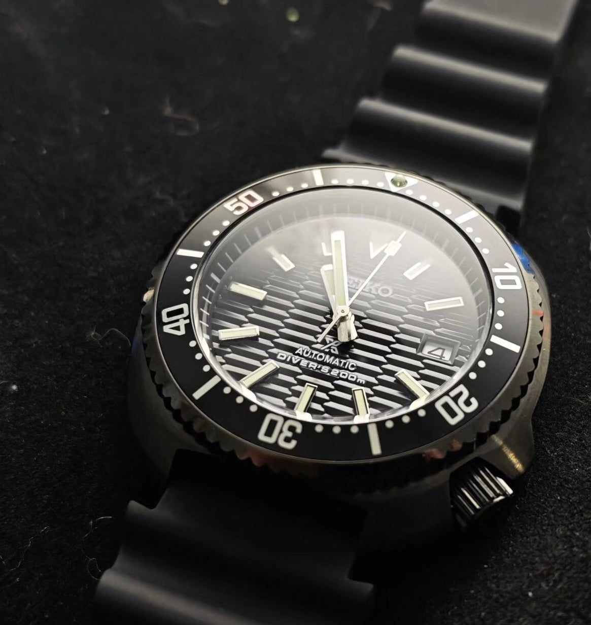 Custom Modified Seiko Diver Automatic Watch 43mm Original NH35 Movement Sapphire Crystal Black 357-0680