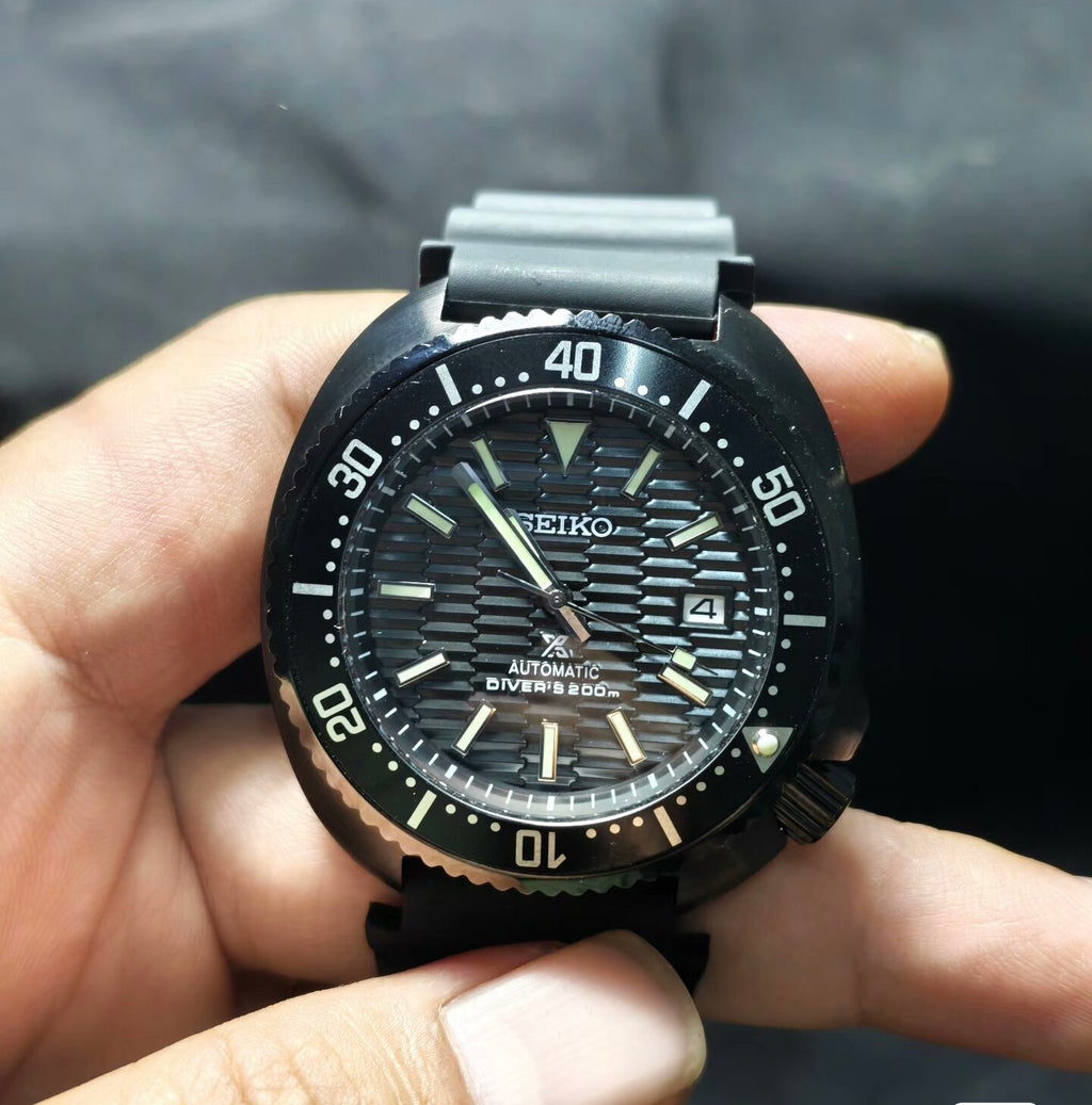 Custom Modified Seiko Diver Automatic Watch 43mm Original NH35 Movement Sapphire Crystal Black 357-0680