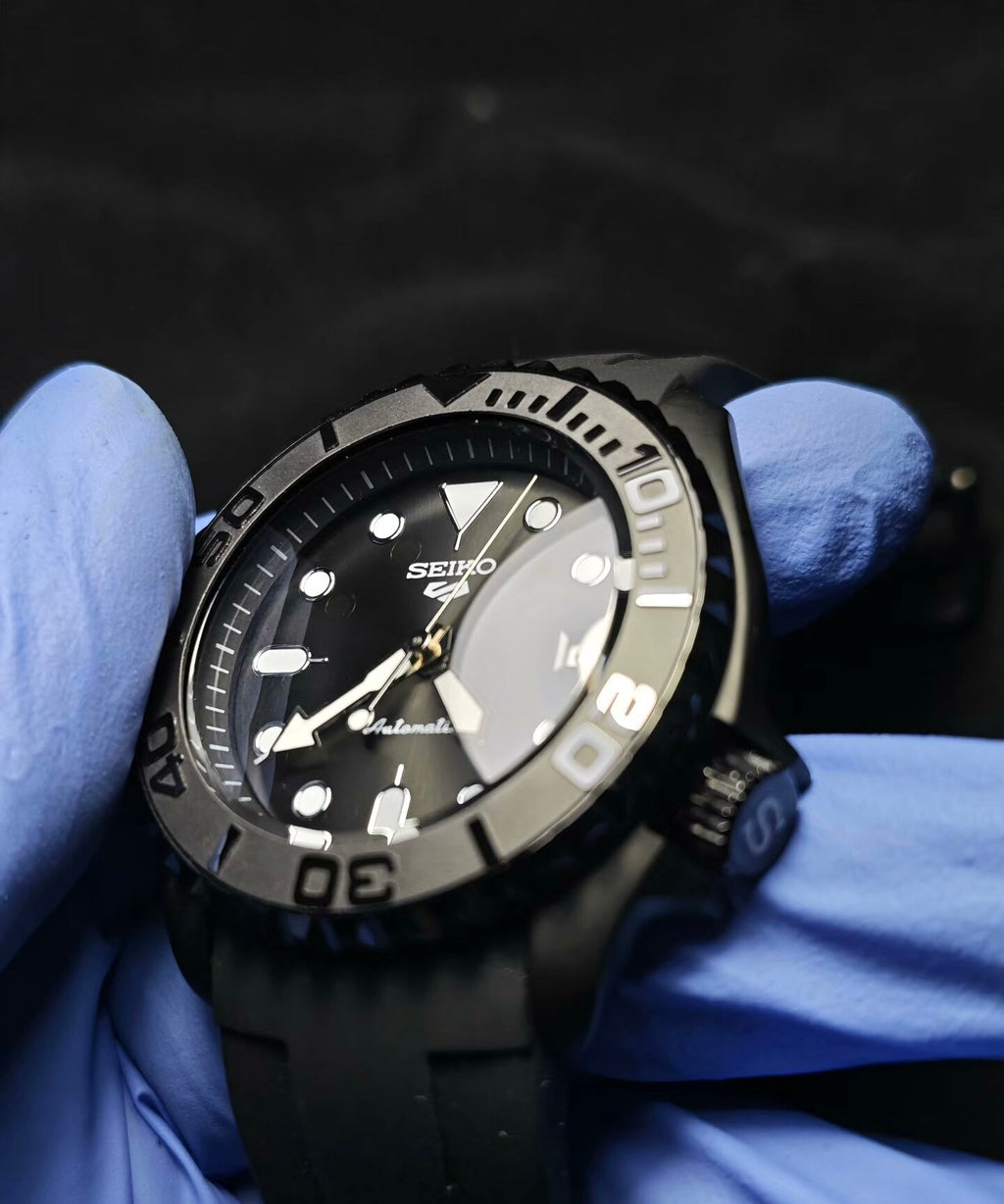 Custom Modified Seiko Black Diver Automatic Watch 42mm NH35 316L Stainless Steel Screw-Down Crown 358-0630