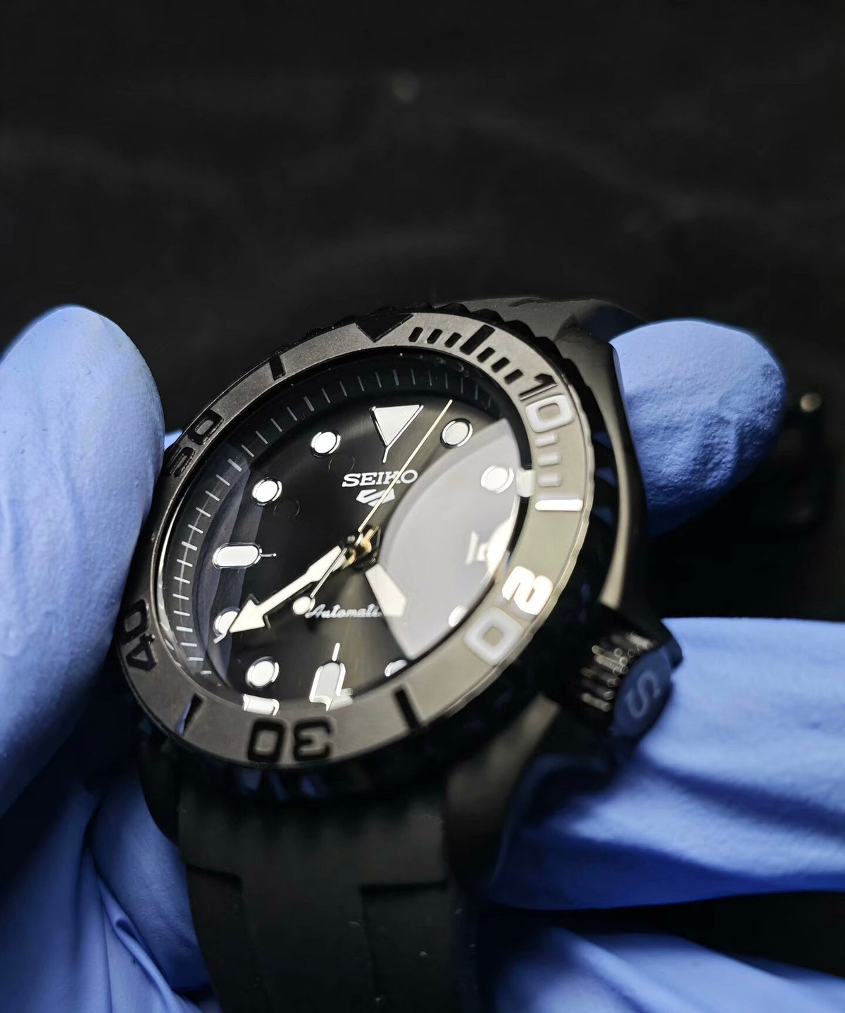Custom Modified Seiko Black Diver Automatic Watch 42mm NH35 316L Stainless Steel Screw-Down Crown 358-0630