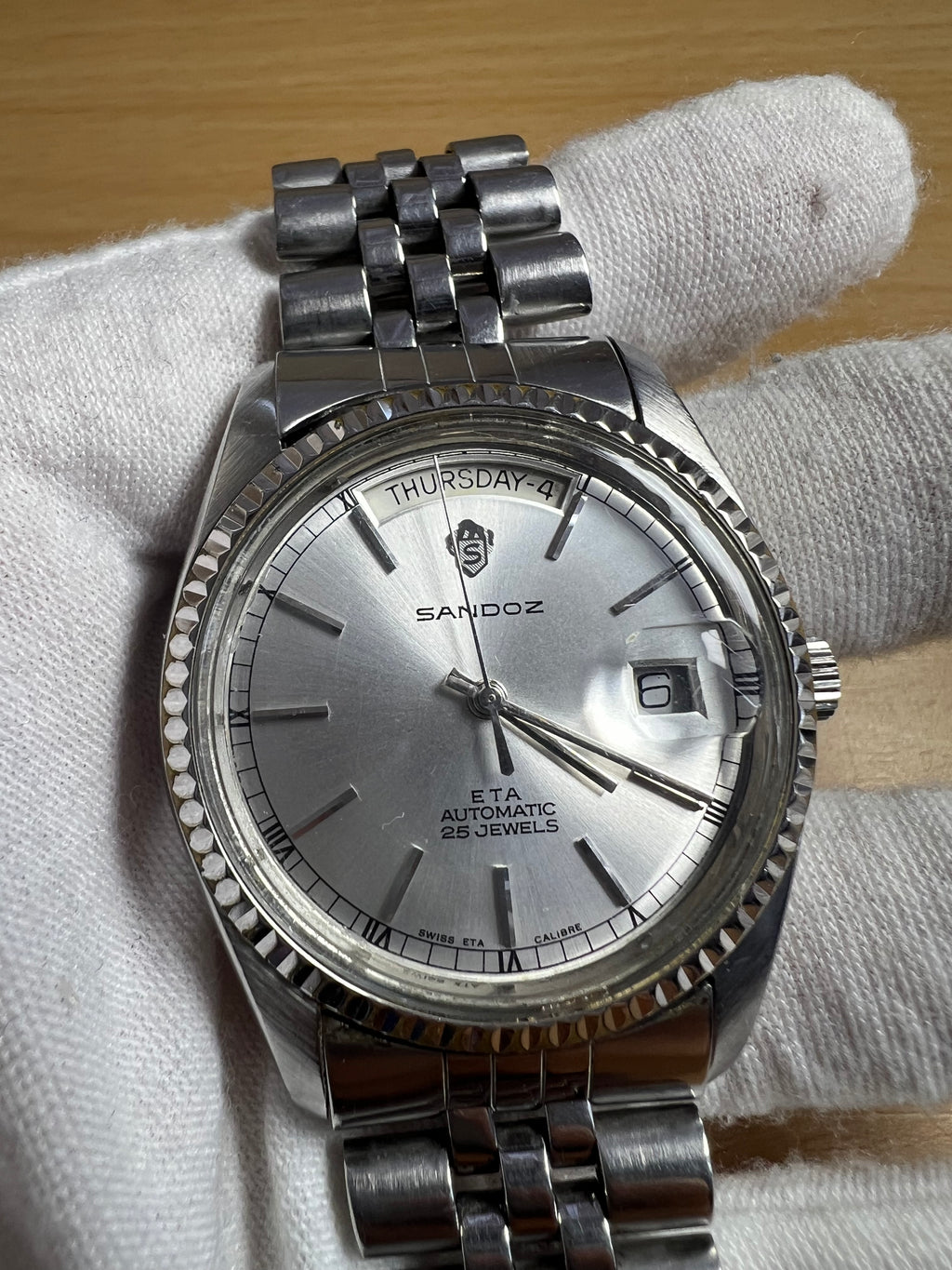 Sandoz Swiss Vintage Automatic Watch ETA2834-2 Date 25 Jewels 36mm 334-0478