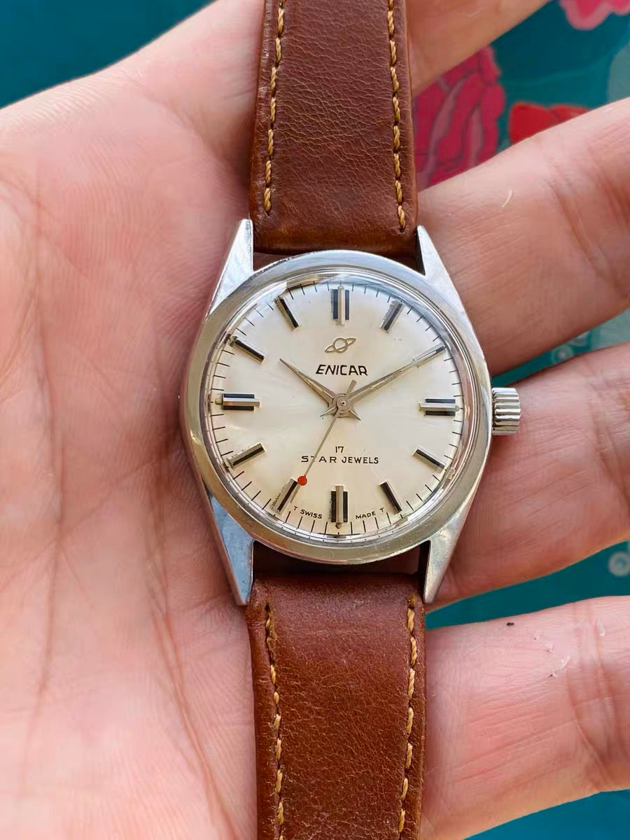 Swiss Made Enicar Star Jewels Manual-Winding Watch 17 Jewels 33MM 458-0178