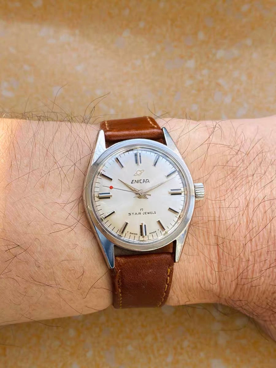 Swiss Made Enicar Star Jewels Manual-Winding Watch 17 Jewels 33MM 458-0178