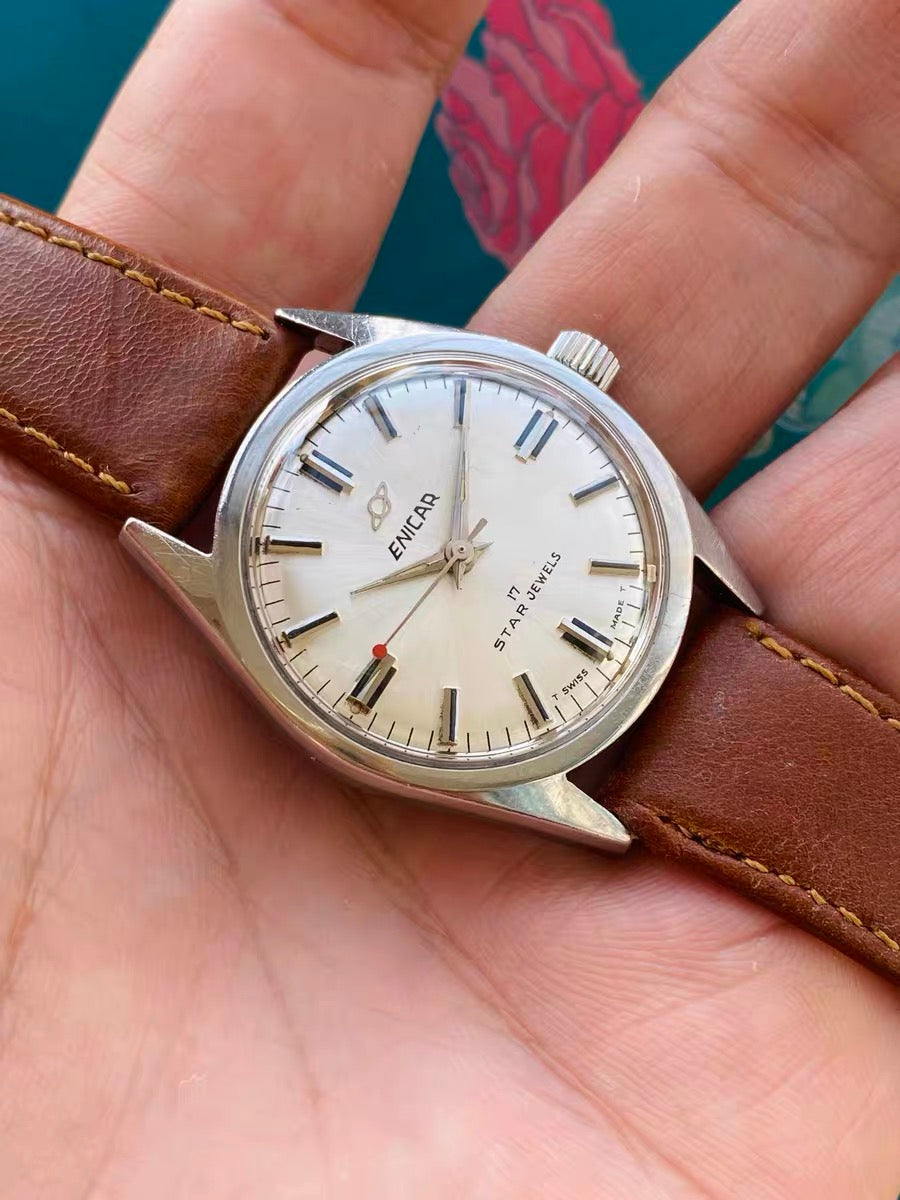 Swiss Made Enicar Star Jewels Manual-Winding Watch 17 Jewels 33MM 458-0178