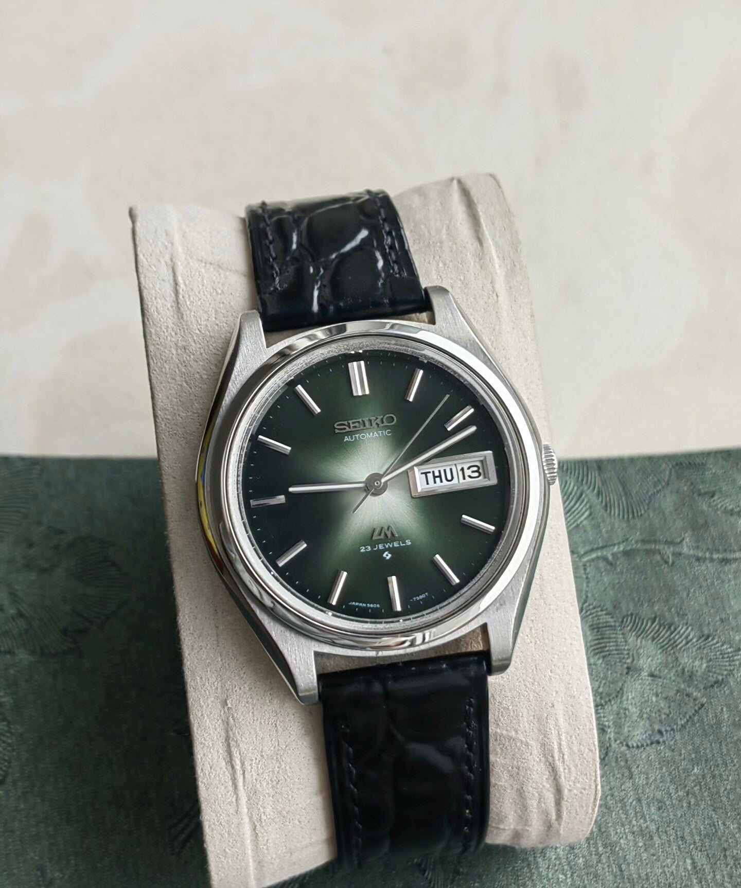 Seiko LM Automatic Men's Watch Day Date Cal. 5606A 38mm Green Gradient Star Dial Rare 1972 Vintage 450-0900