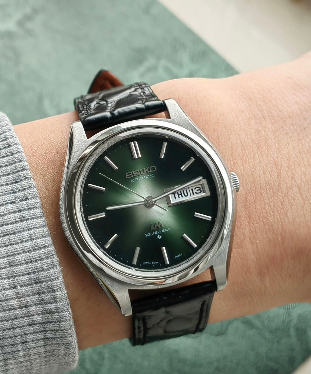 Seiko LM Automatic Men's Watch Day Date Cal. 5606A 38mm Green Gradient Star Dial Rare 1972 Vintage 450-0900