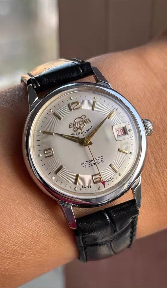 Swiss Enicar Ultrasonic Vintage Automatic Men's Watch Date 17 Jewels 33mm 1950s 449-0550