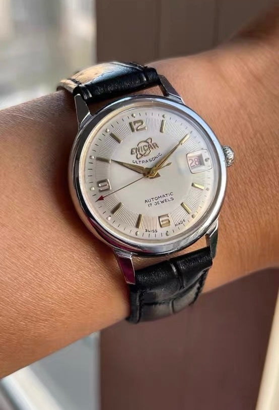 Swiss Enicar Ultrasonic Vintage Automatic Men's Watch Date 17 Jewels 33mm 1950s 449-0550