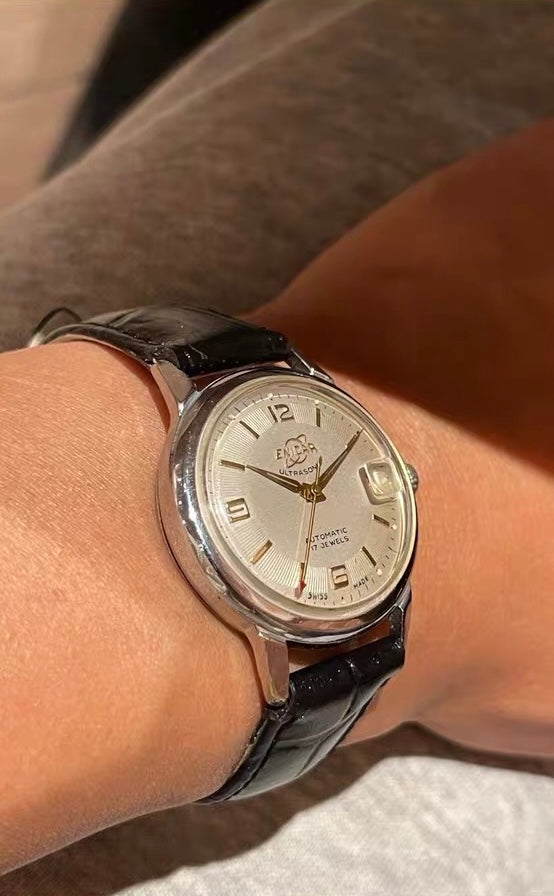 Swiss Enicar Ultrasonic Vintage Automatic Men's Watch Date 17 Jewels 33mm 1950s 449-0550